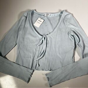 Baby Blue knit cotton on tie long sleeve top xs nwt